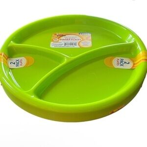 14 pc Bright Green Divided Picnic Dinner Plates